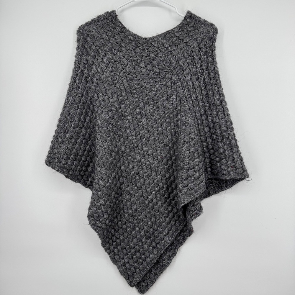 Cerretelli Firenze‎ Italy Gray Cable Knit Poncho Alpaca Blend One Size Cozy